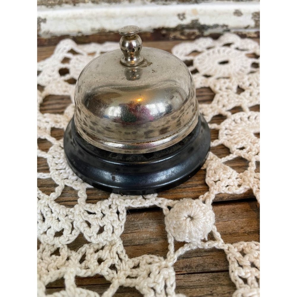 Vintage Desk. Hotel Counter Metal Bell black Silver